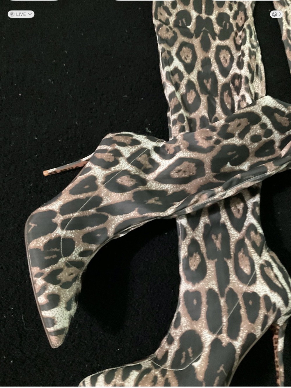 Leopard Print Pointed Toe Stiletto Boots - Black & Gold